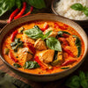 Rød thai karry med kokosmælk og jasminris