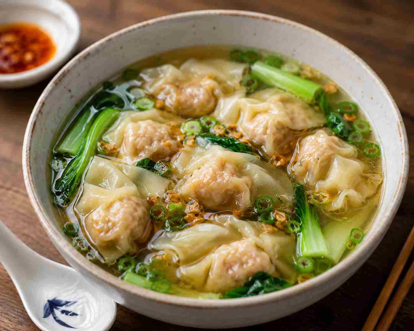 Wonton suppe med klar bouillon