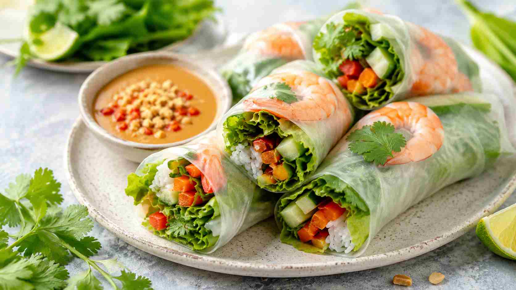 Friske vietnamesiske forårsruller med dip
