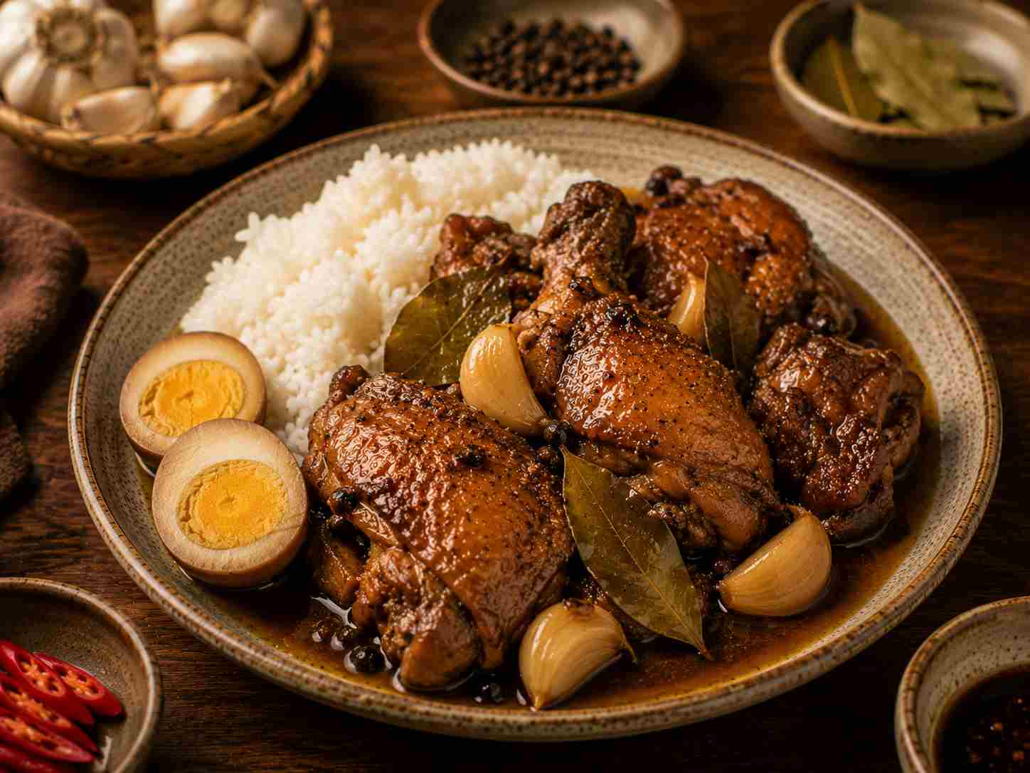 Filipinsk adobo med soja og eddike