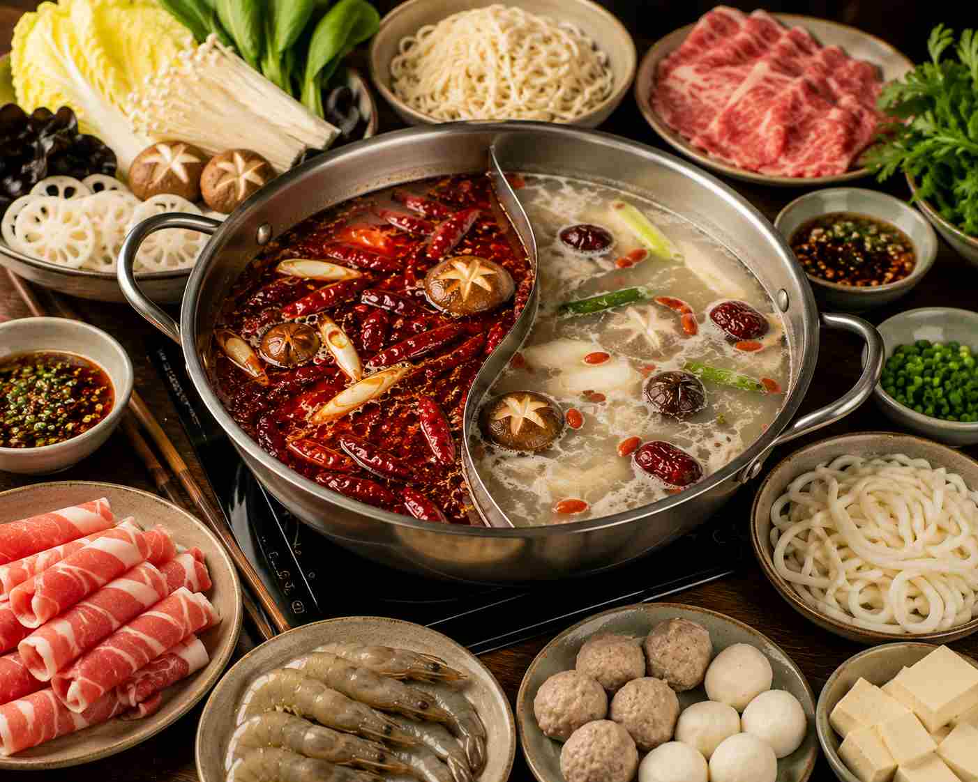 Hot pot derhjemme med suppe og nudler