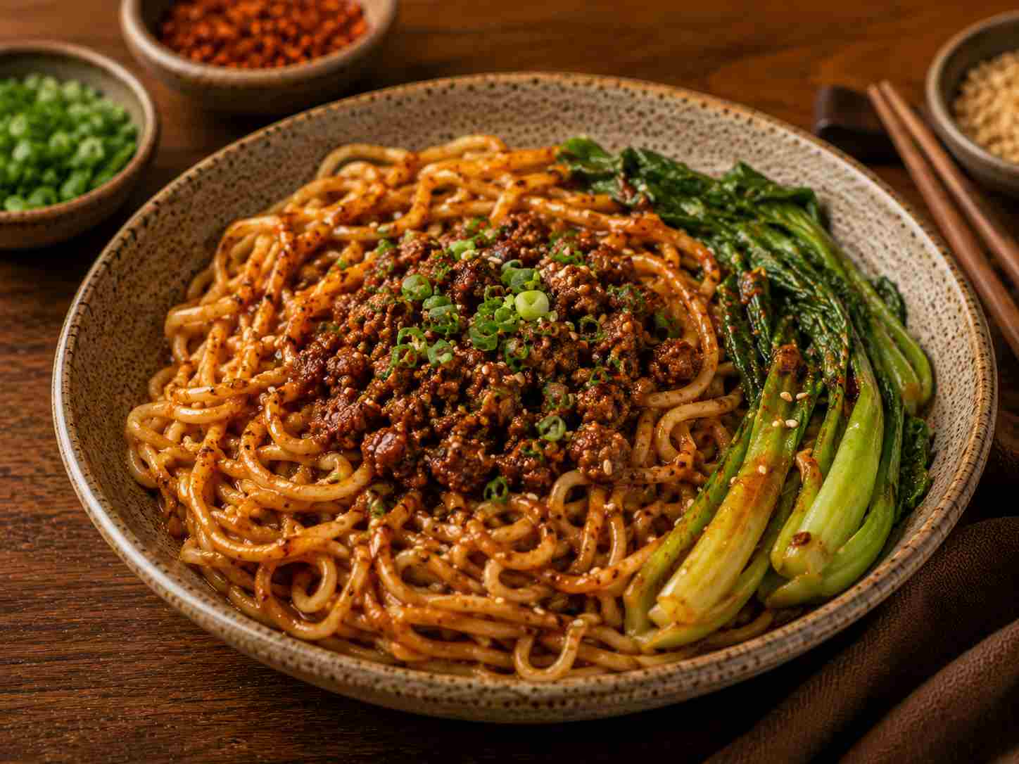 Dan Dan nudler med chili og sesam