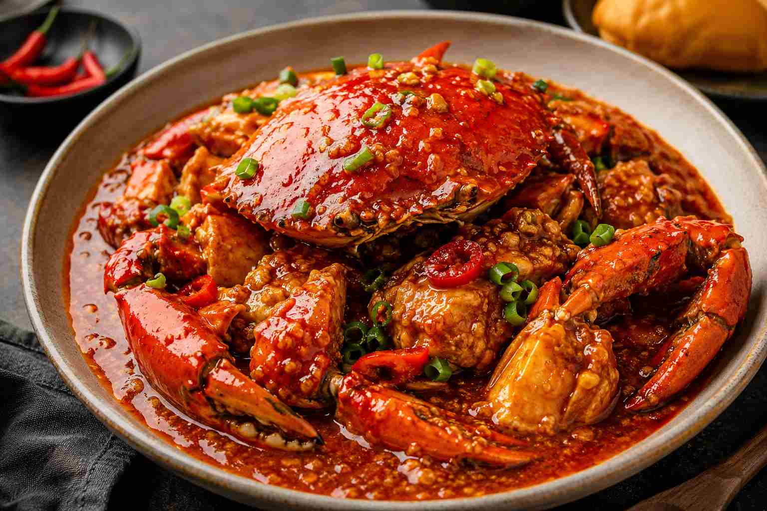 Chili crab med rejer (Singapore)
