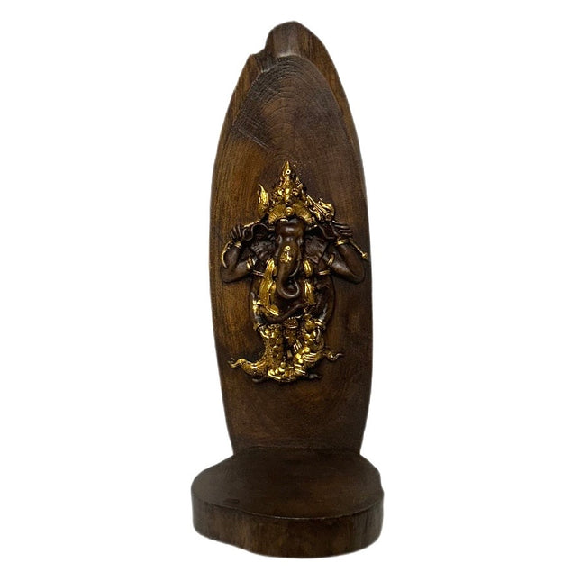 Ganesha Træfigur Med Guldmaling