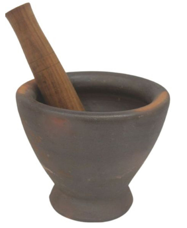 Handmade Clay Mortar & Pestle 9"
