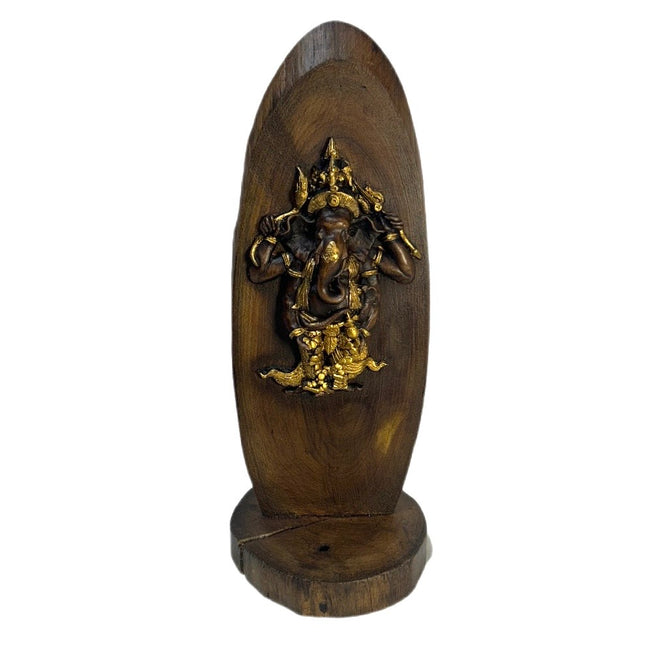 Ganesha Træfigur Med Guldmaling