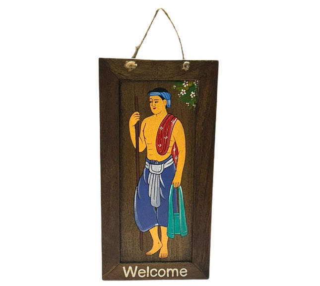 Lanna Mand Welcome - Malet på Træ 16x36 cm