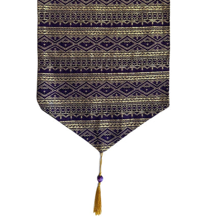 Thai Sengeløber Blå/Lilla med Guldmønster 340 x 1980 mm