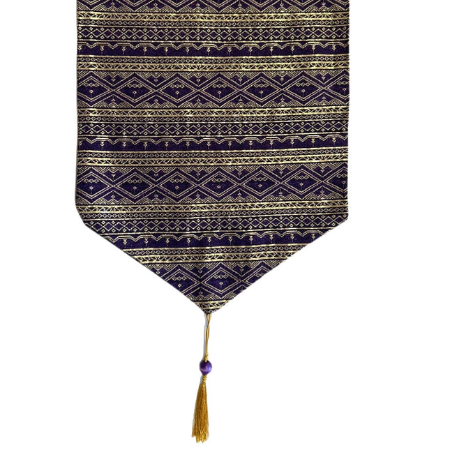Thai Sengeløber Blå/Lilla med Guldmønster 340 x 1980 mm