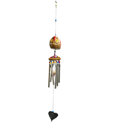 Håndskåret Træ Ugle Vindspil 60 cm
