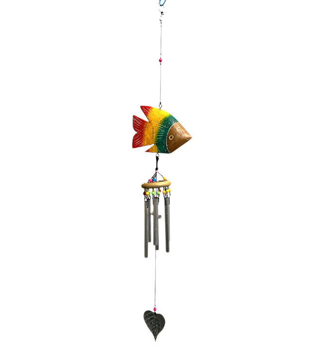 Udskåret Træ Fisk Vindspil 75cm