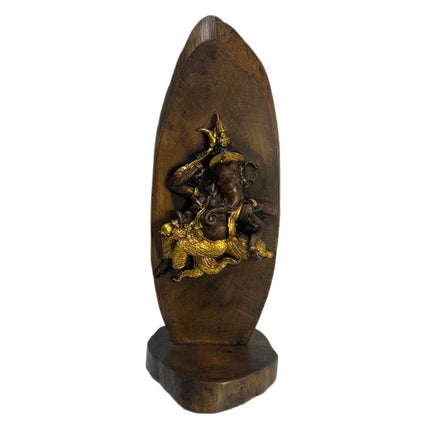 Ganesha Træfigur Med Guldmaling
