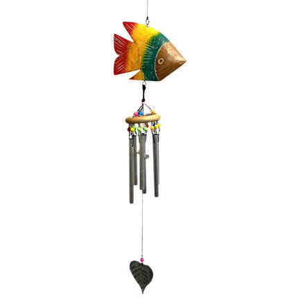 Udskåret Træ Fisk Vindspil 75cm