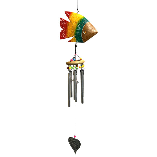 Udskåret Træ Fisk Vindspil 75cm