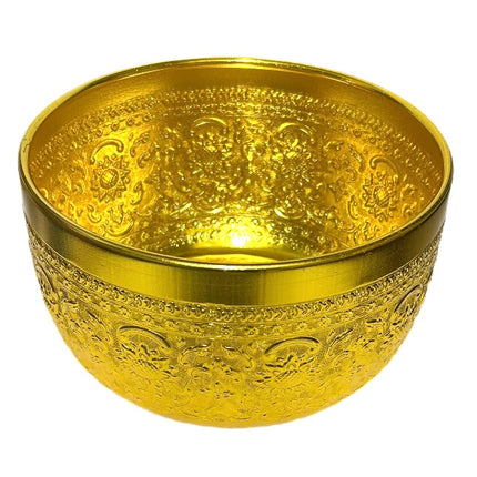 Thai vintage ø 22,5cm vandskål præget aluminium guld
