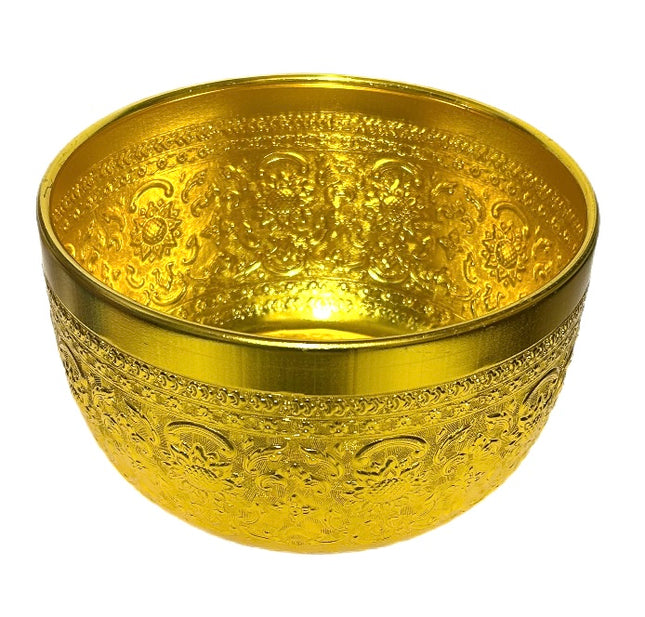 Thai vintage ø 22,5cm vandskål præget aluminium guld