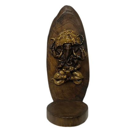 Ganesha Træfigur Med Guldmaling